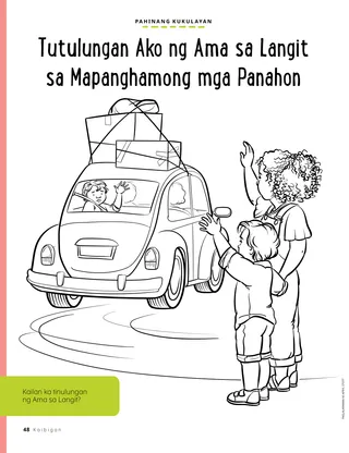 coloring page of boy waving while friend drives away