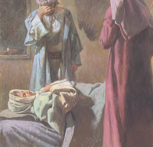 people crying at woman’s bedside