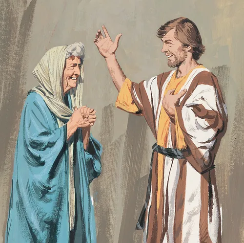 man talking to woman