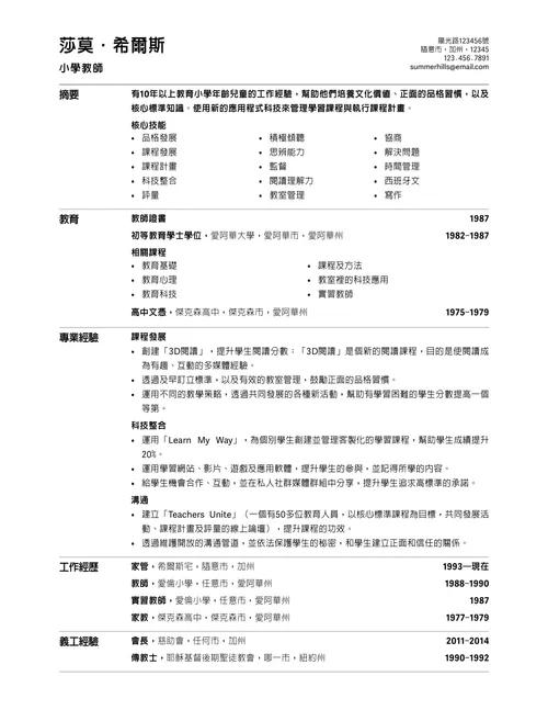 希爾斯履歷表