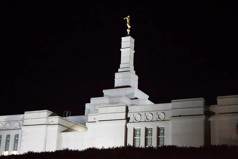 The Porto Alegre Brazil Temple in the evening.