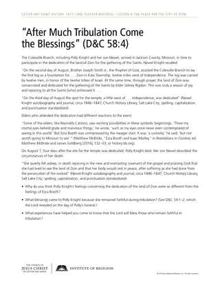 “After Much Tribulation Come the Blessings” (D&C 58:4) handout