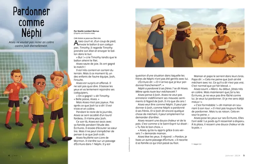 Histoire au format PDF : image de trois garçons jouant au football et de Néphi et ses frères