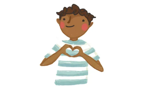 boy holding hands in heart shape