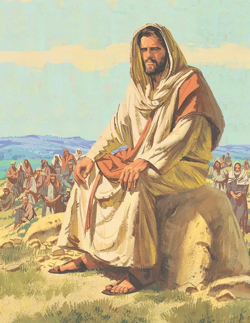 Jesus sitting on a rock