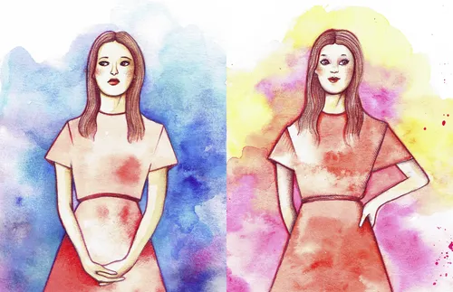 young woman in two different poses