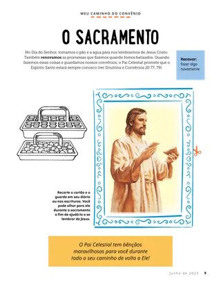 Uma página sobre o sacramento com uma gravura de Jesus segurando um pão