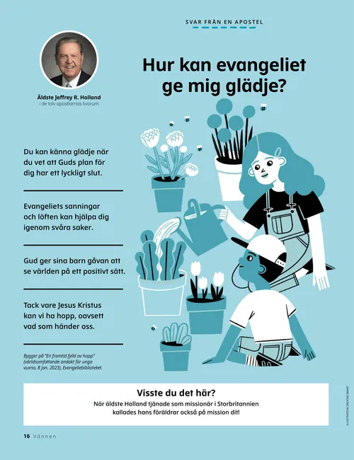 Pdf-sida med en illustration av en pojke och en flicka som vattnar blommor i krukor.