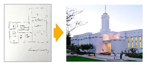 Bosquejo del presidente Gordon B. Hinckley para el desarrollo de templos pequeños