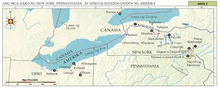Mapa ng mga Dako ng New York, Pennsylvania, at Ohio sa Estados Unidos ng Amerika