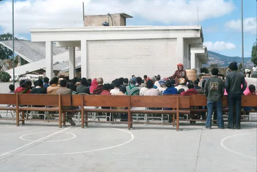 Patzicía Branch meeting on the basketball court