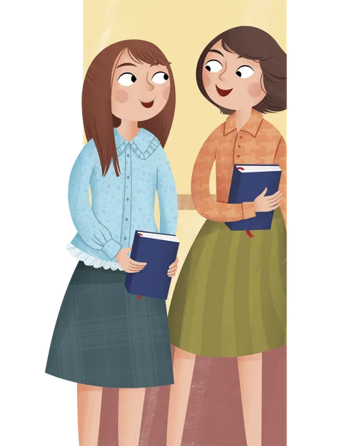 兩個女孩拿著經文在交談