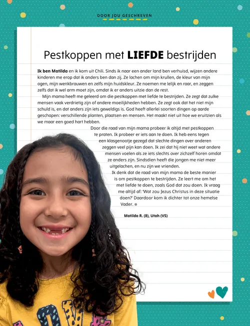 Pagina (pdf) over een glimlachend meisje en hartjes
