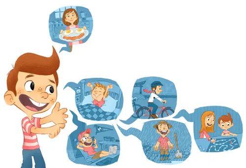 speech bubbles showing nice things family does