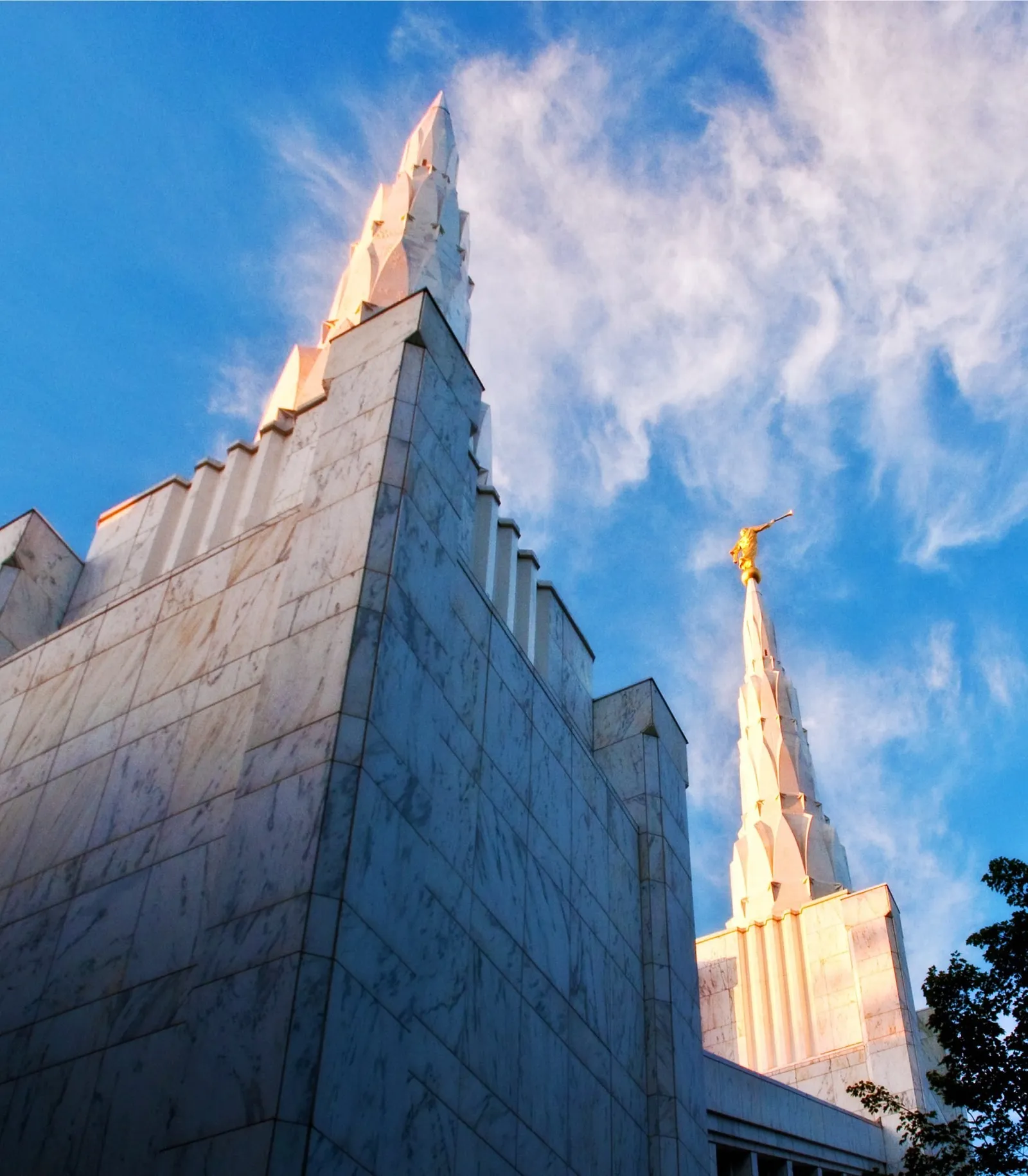 The Portland Oregon Temple spires, including the exterior of the temple.