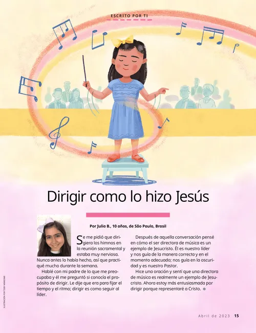 Página en PDF con una ilustración de una niña dirigiendo la música