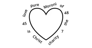 Моронай 7:45–48-ын судрын эшлэл, түлхүүр үг хэллэгийг тойруулан замбараагүй бичсэн зүрхний зураг