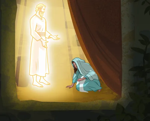 Mary telling the angel that she is willing to be the mother of God’s Son.