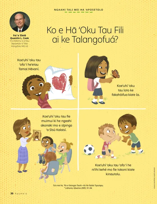 Peesi PDF mo ha ngaahi fakatātā ʻo ha fānau ʻoku nau pukepuke ha laʻipepa ʻoku ʻi ai ha foʻi haati, pukepuke ha kiʻi pepe, tangutu ʻi ha kalasi Palaimeli, tokoniʻi ha kaungāmeʻa ʻoku loto-mamahi