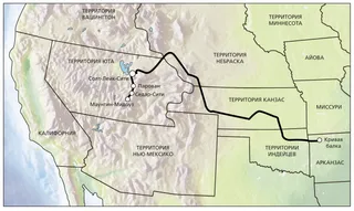 карта, из Арканзаса в Калифорнию