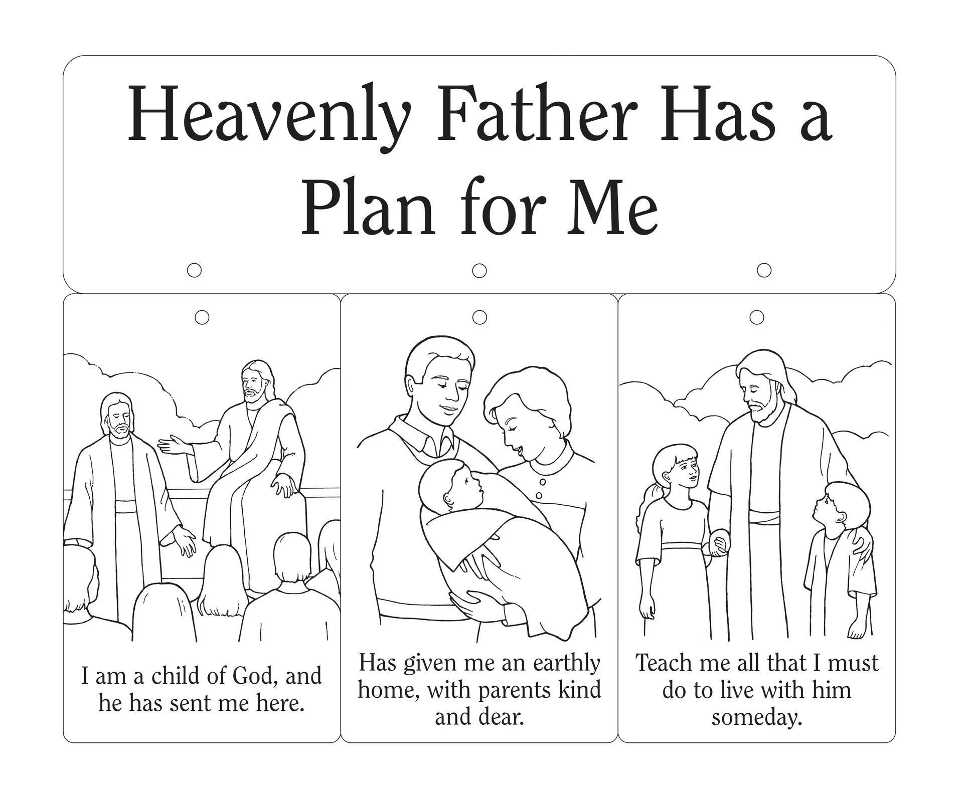 An illustration and activity from lesson 2, page 15 in the nursery manual Behold Your Little Ones (2008).