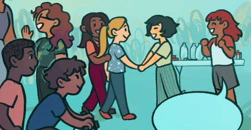 young women and young men at activity