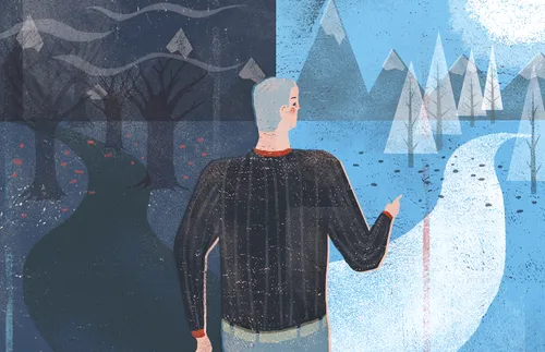 man choosing between two paths