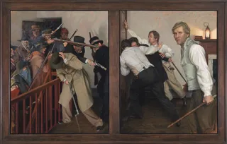 mob attacking Joseph Smith and others in Carthage Jail