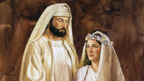 a depiction of a New Testament–era bride and groom
