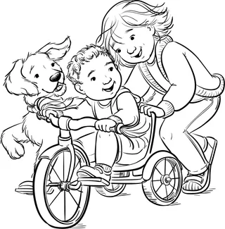 girl pushing boy’s bike