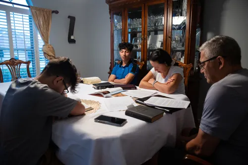 family studying together