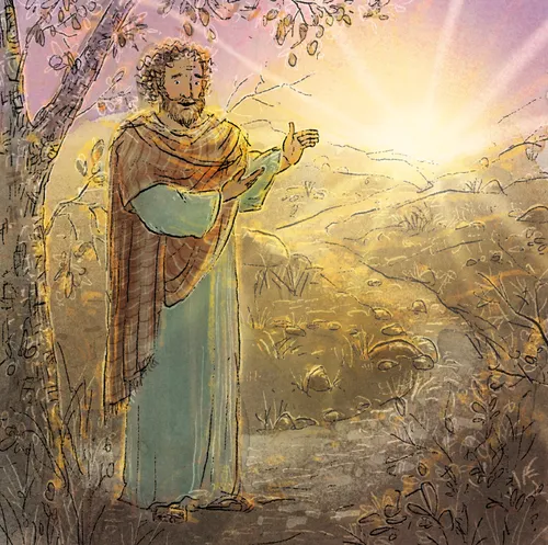 Paul gesturing down a path