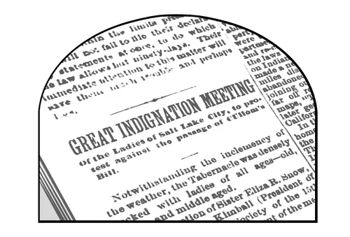 Newspaper headline reading “Great Indignation Meeting”