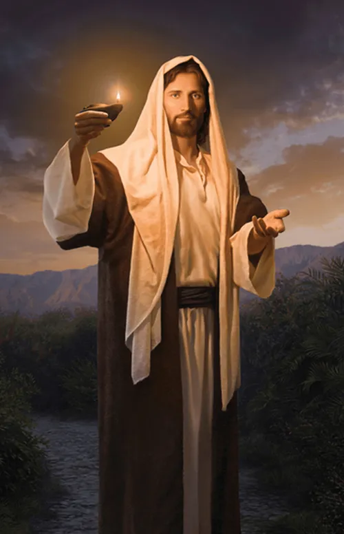 Jesus Christ holding an oil lamp
