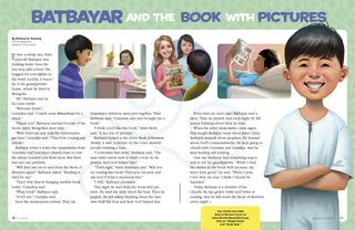 a boy in Mongolia reading the illustrated Book of Mormon