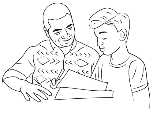 illustration of man teaching child