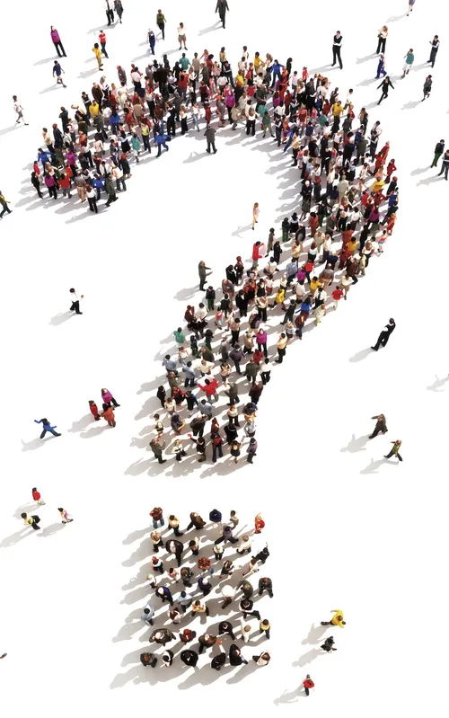 people grouped to from question mark