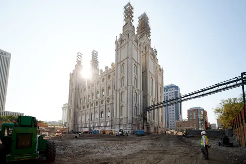 Construction on the Salt Lake Temple during September, 2020. These are the exterior walls. 