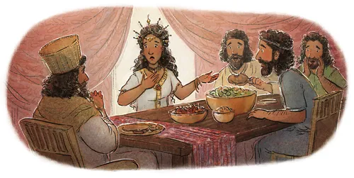 Esther at a table with the king