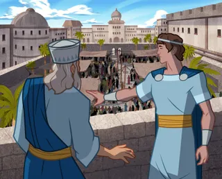 King Saul and David looking at city