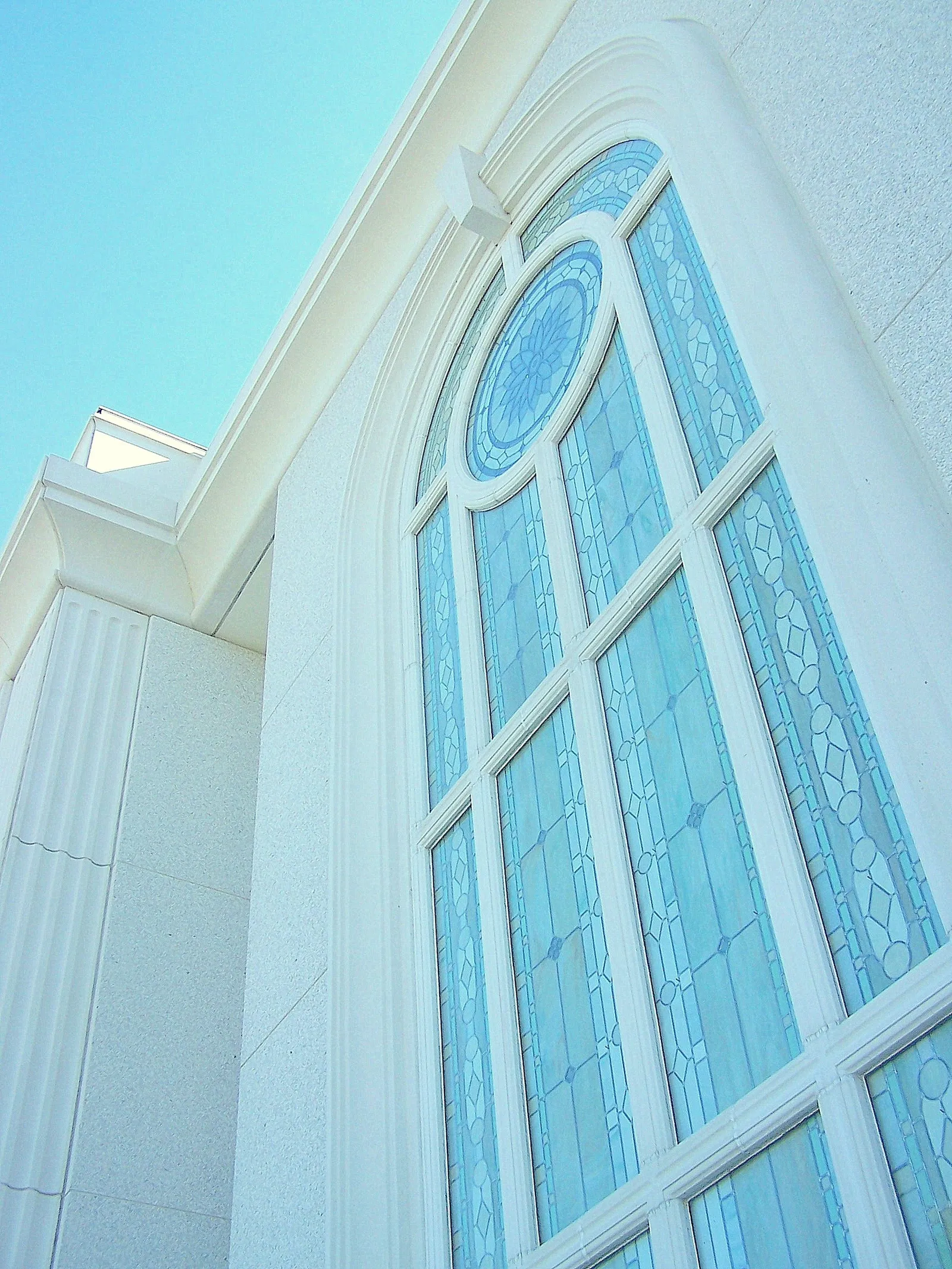 The Orlando Florida Temple window, including the exterior of the temple.