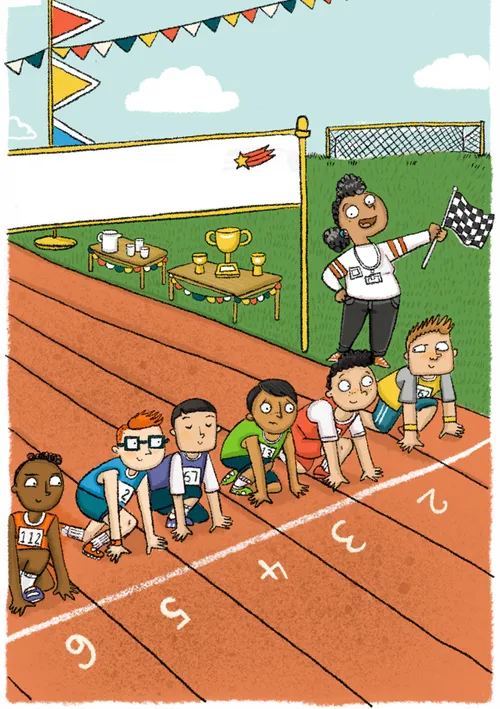 boys lined up at starting line for track meet