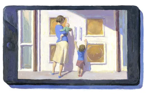 family touching doors of the temple