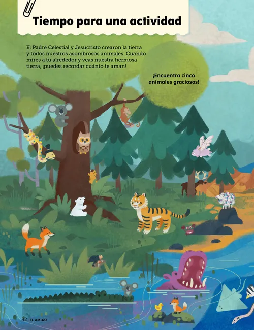 Página en PDF que muestra una escena de la naturaleza con muchos animales
