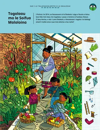 Ata natia PDF o se fafine ma tamaiti o loo faia le togalaau i totonu o se fale toto laau