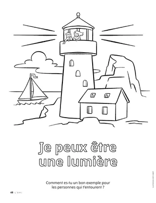 Coloriage d’un phare, d’un rivage rocheux et d’un voilier sur l’océan