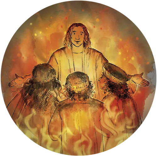 Jehovah appears to Shadrach, Meshach, and Abed-nego in the fiery furnace and protects them from the consuming flames.