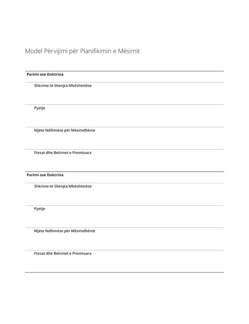 Model Përvijimi për Planifikimin e Mësimit