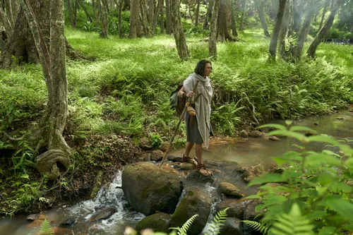 Ammon, son of Mosiah, crosses a stream in the land of Ishmael.