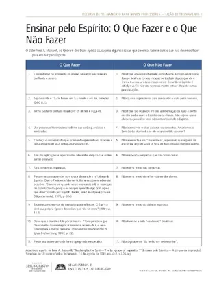 material de apoio, Ensinar pelo Espírito: O Que Fazer e o Que Não Fazer
